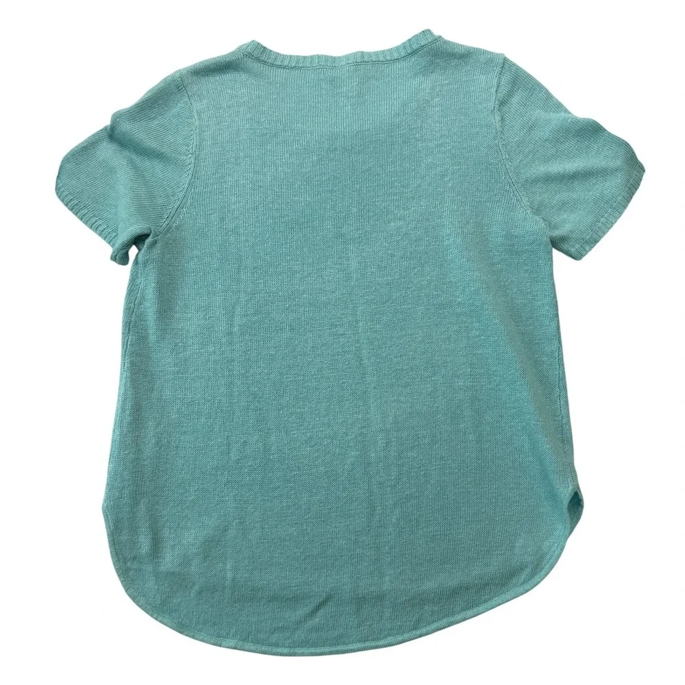 Eileen Fisher Sweater Organic‎ Linen Petite Small Light Blue Short Sleeve Knit